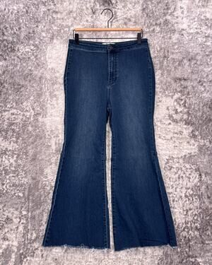 Free People Jeans 30 Womens Flare Wide Raw Hem Dark Denim